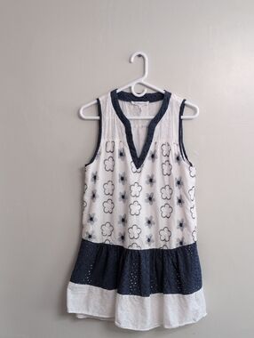 BCBGENERATION White/Navy Eyelet Dress